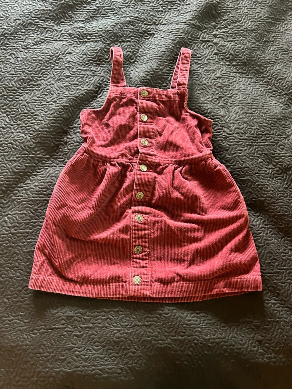 Corduroy Button-Front Red Pinafore Dress